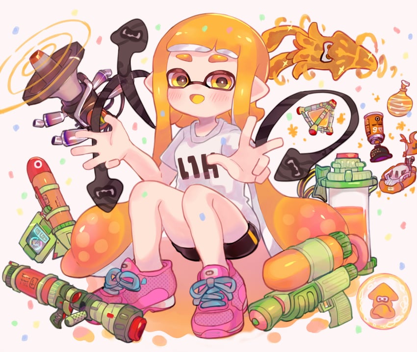 inkling player character, inkling girl, and kaori (splatoon and 1 more) drawn by hsk8tori