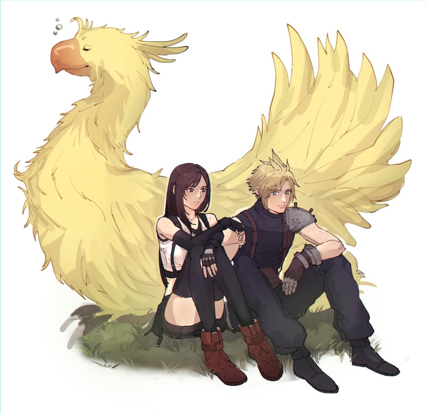 tifa lockhart and cloud strife (final fantasy and 2 more) drawn by pudelmudel