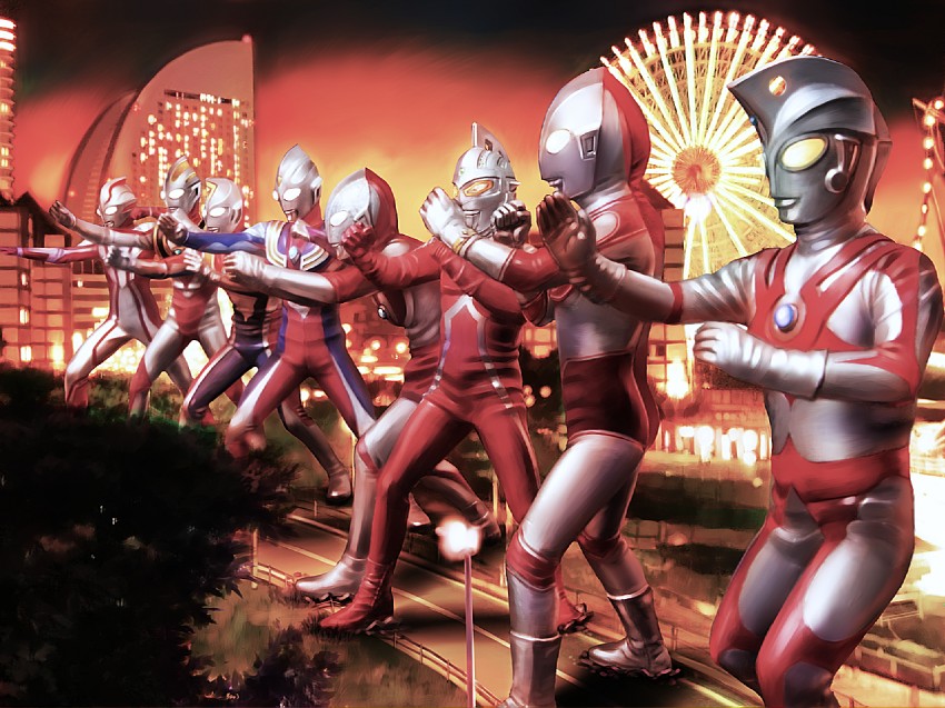 ultraman, ultraman tiga, ultraseven, ultraman gaia, ultraman jack, and 3 more (ultra series and 8 more) drawn by yusao