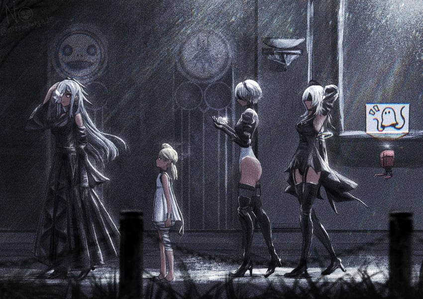 2b, zero, emil, fio, mama, and 1 more (nier and 4 more) drawn by nitrocharge25