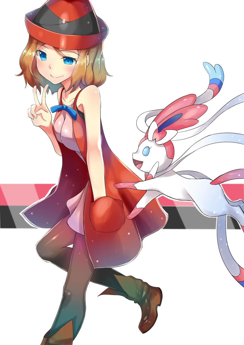serena and sylveon (pokemon and 1 more) drawn by mou_(piooooon)