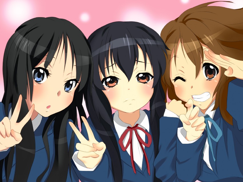 akiyama mio, nakano azusa, and hirasawa yui (k-on!) drawn by arujii