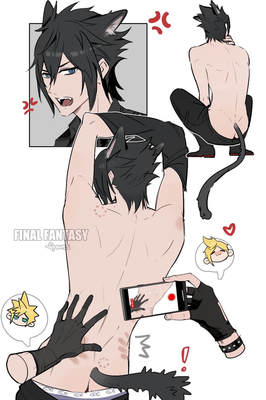 cloud strife, noctis lucis caelum, and prompto argentum (final fantasy and 2 more) drawn by aries20770321