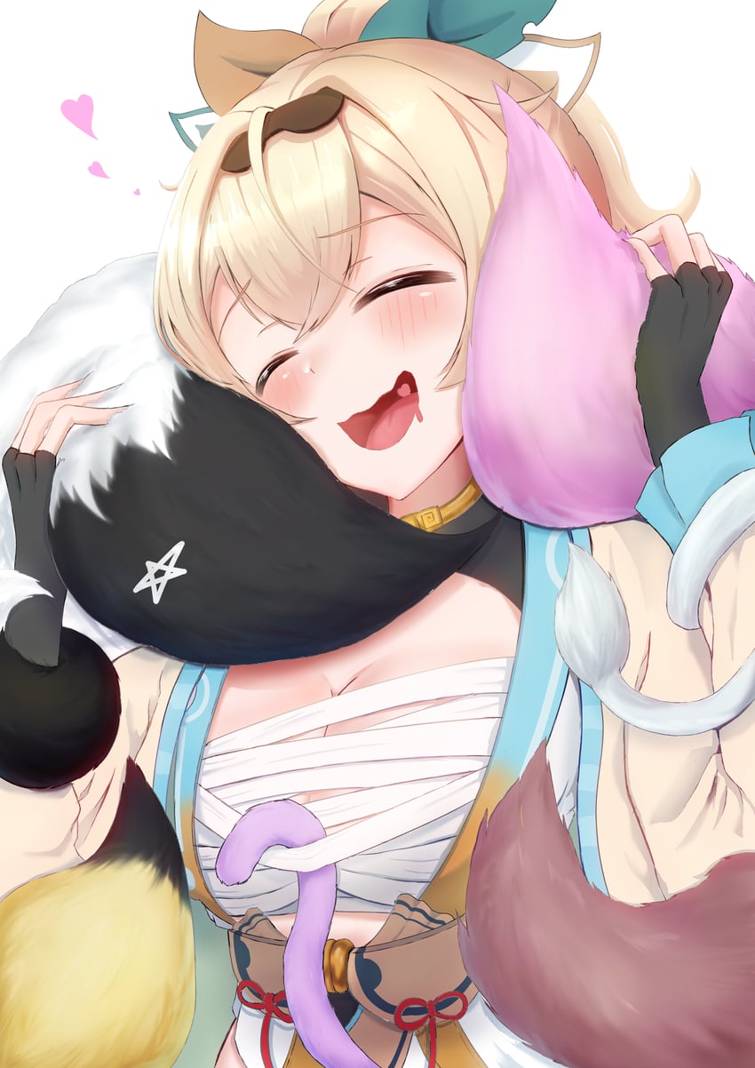 shirakami fubuki, nekomata okayu, ookami mio, inugami korone, shishiro botan, and 3 more (hololive) drawn by yomocha_skebmu_ji_zhong