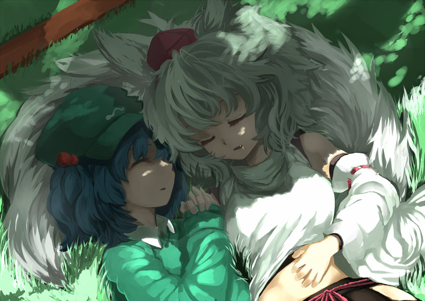inubashiri momiji and kawashiro nitori (touhou) drawn by shirorin_(ballet_girl's)