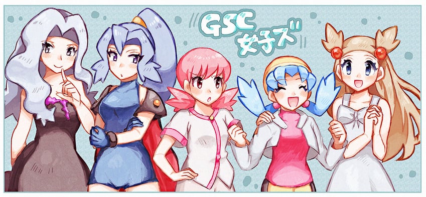 kris, jasmine, whitney, clair, and karen (pokemon and 1 more) drawn by anidler91