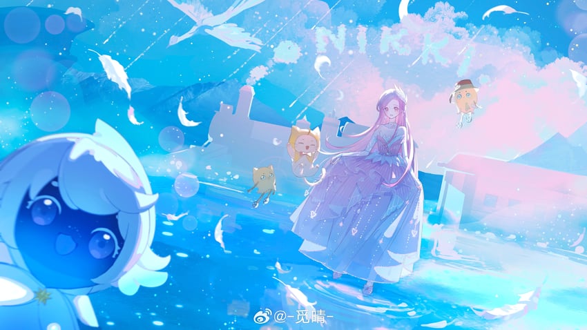 nikki, momo, giroda, fairytale swan, and beanie (nikki and 1 more) drawn by miqing