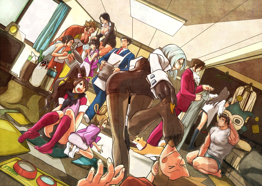 phoenix wright, miles edgeworth, maya fey, franziska von karma, dick gumshoe, and 10 more (ace attorney and 2 more) drawn by mov