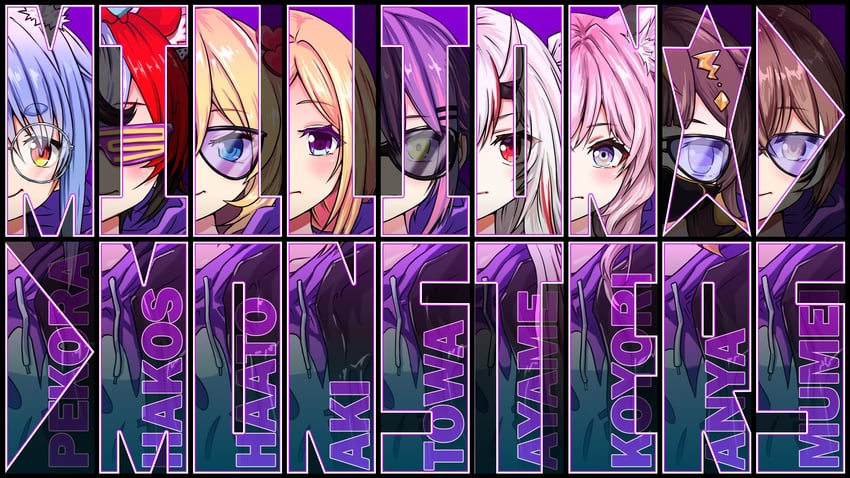 usada pekora, nanashi mumei, tokoyami towa, hakos baelz, nakiri ayame, and 4 more (hololive and 3 more) drawn by yossuixyossui