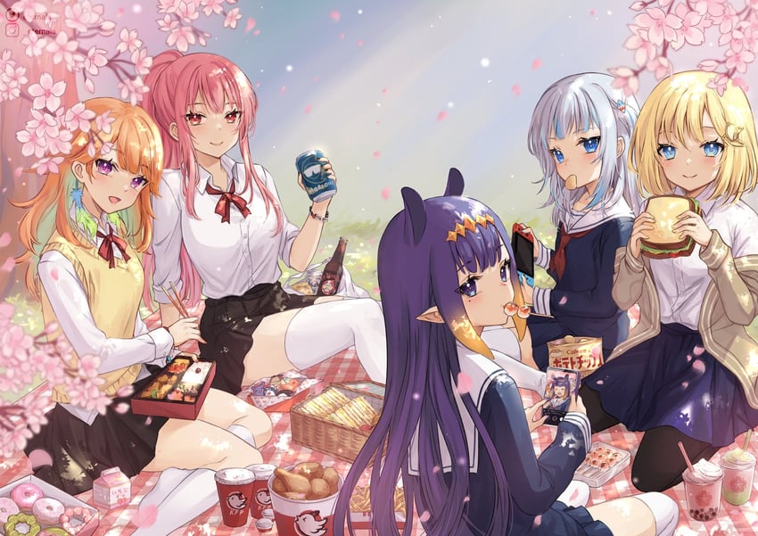 gawr gura, mori calliope, ninomae ina'nis, takanashi kiara, and watson amelia (hololive and 1 more) drawn by ten-chan_(eternal_s)