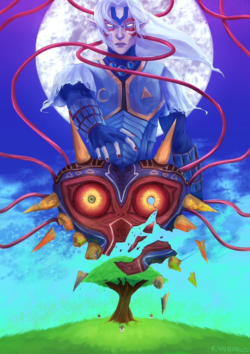 link, majora, fierce deity, moon children, and goht (the legend of zelda and 1 more) drawn by kynnarus