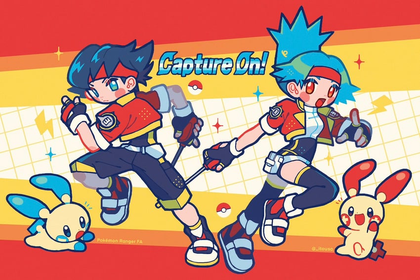 minun, plusle, solana, and lunick (pokemon and 2 more) drawn by itousa