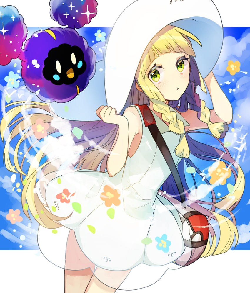 lillie and cosmog (pokemon and 1 more) drawn by sogawa