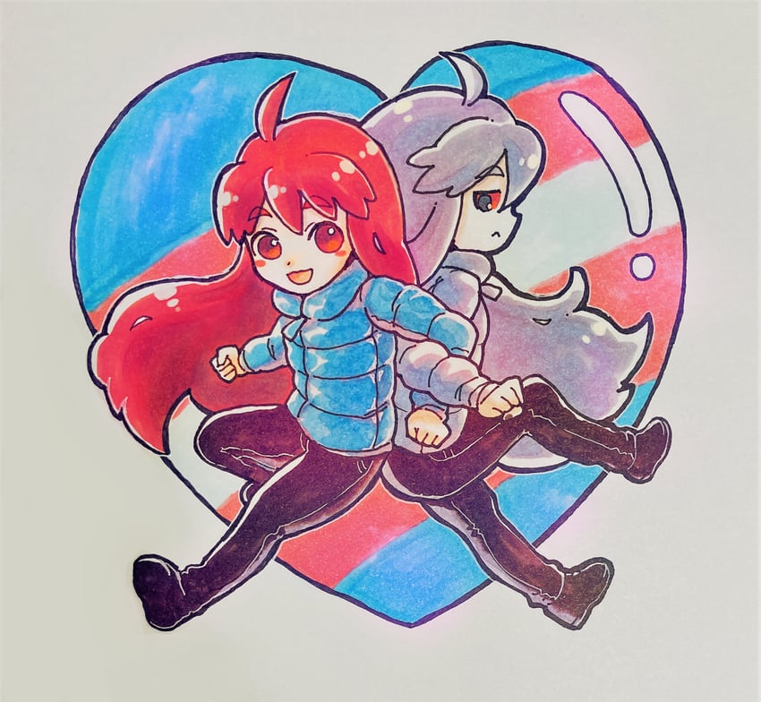 madeline and badeline (celeste) drawn by fuwamoko_momen_toufu