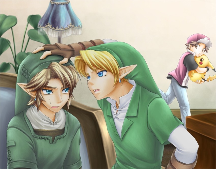 link, pikachu, and red (pokemon and 5 more) drawn by chikuwa_(rinka)