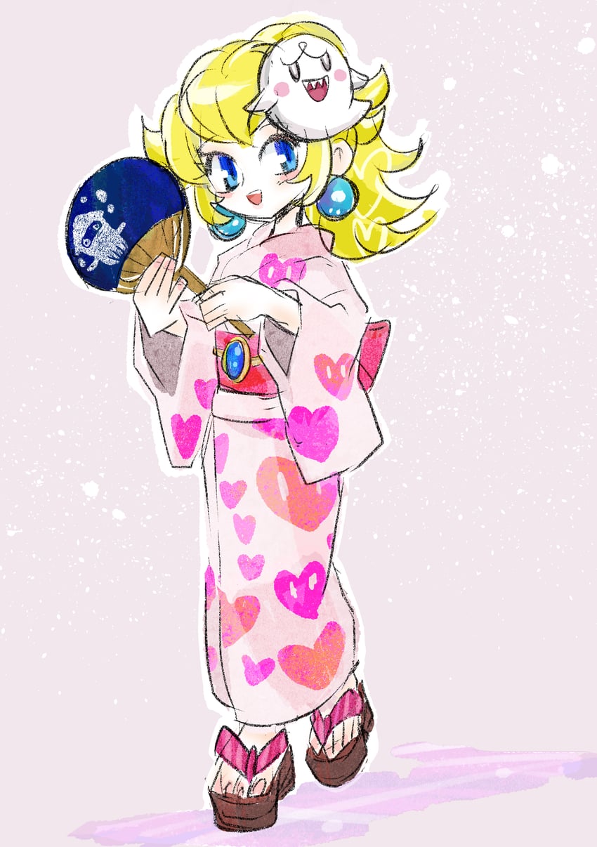 princess peach and boo (mario and 2 more) drawn by rakugaki_shitagari-ya