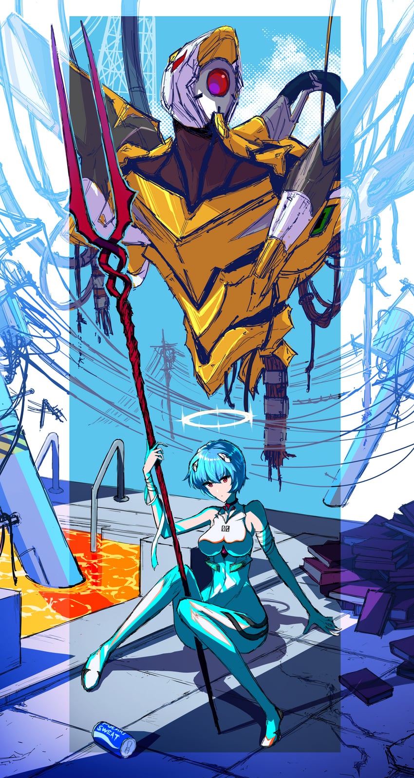 ayanami rei and eva 00 (neon genesis evangelion) drawn by sisiza1ban