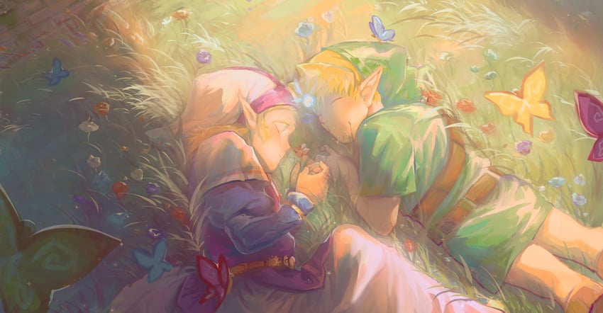 link, princess zelda, young link, navi, and young zelda (the legend of zelda and 1 more) drawn by biamaoosrhrs