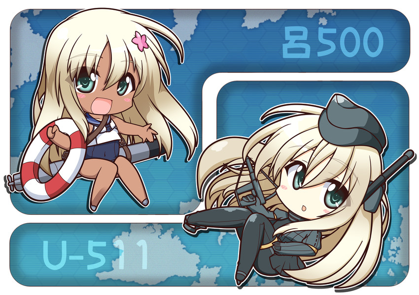 ro-500 and u-511 (kantai collection) drawn by kisaragi_yuu_(re:lucks)