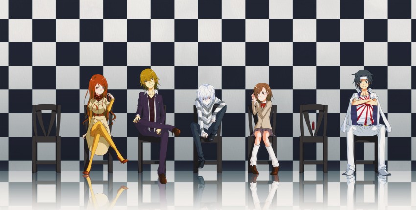 misaka mikoto, accelerator, mugino shizuri, kakine teitoku, and sogiita gunha (toaru majutsu no index) drawn by sacca