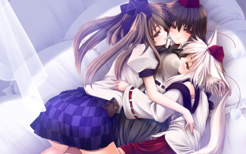 shameimaru aya, inubashiri momiji, and himekaidou hatate (touhou) drawn by gizensha