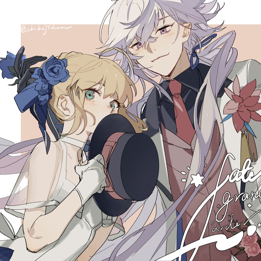 artoria pendragon, saber, and merlin (fate and 1 more) drawn by zhibuji_loom
