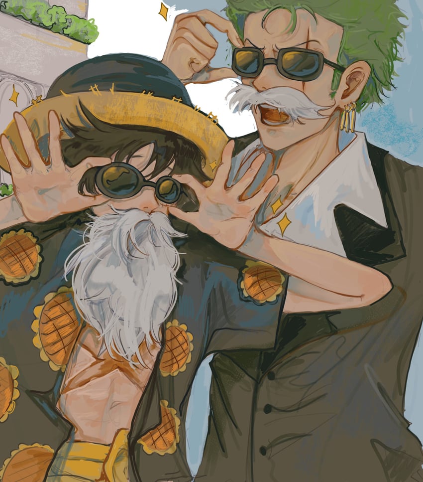 monkey d. luffy and roronoa zoro (one piece) drawn by skypiei
