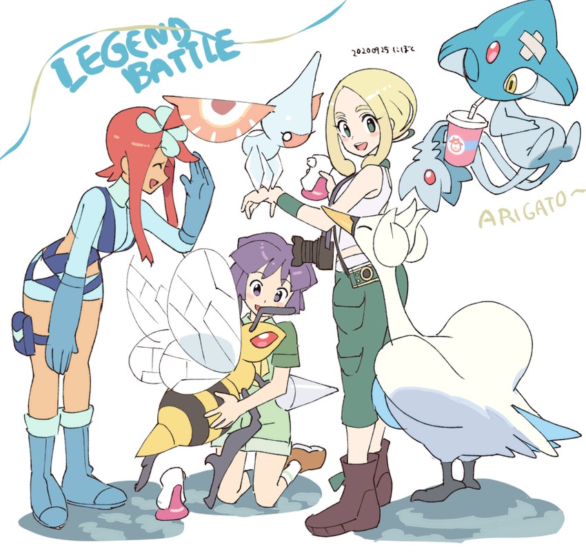 skyla, swanna, beedrill, viola, bugsy, and 2 more (pokemon and 3 more) drawn by nibo_(att_130)