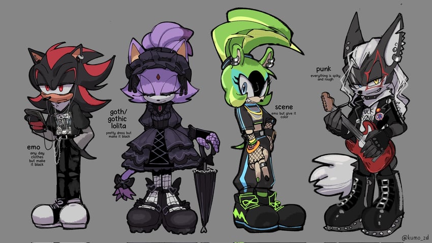 shadow the hedgehog, blaze the cat, surge the tenrec, and infinite (sonic and 1 more) drawn by kumo_zd