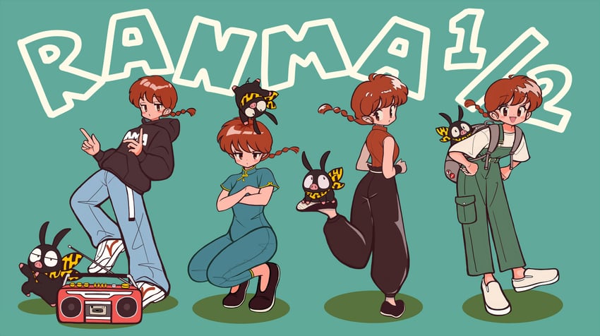 ranma-chan and p-chan (ranma 1/2) drawn by norixio