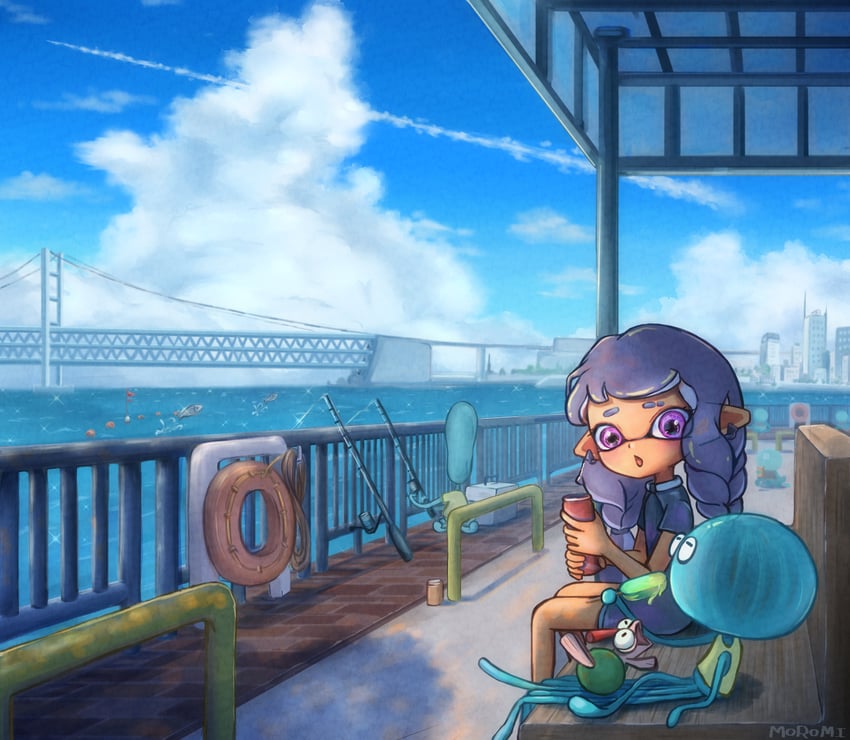 inkling player character, inkling girl, smallfry, and jellyfish (splatoon and 1 more) drawn by moromi_(kscd4482)