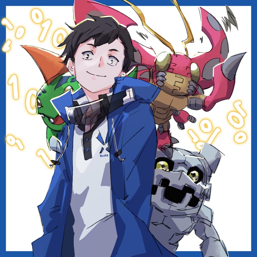 tentomon, betamon, gottsumon, and amasawa keisuke (digimon and 2 more) drawn by kaiju_(konokaijuda)