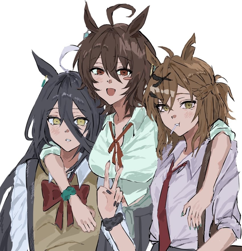 agnes tachyon, manhattan cafe, and jungle pocket (umamusume) drawn by u1mauna
