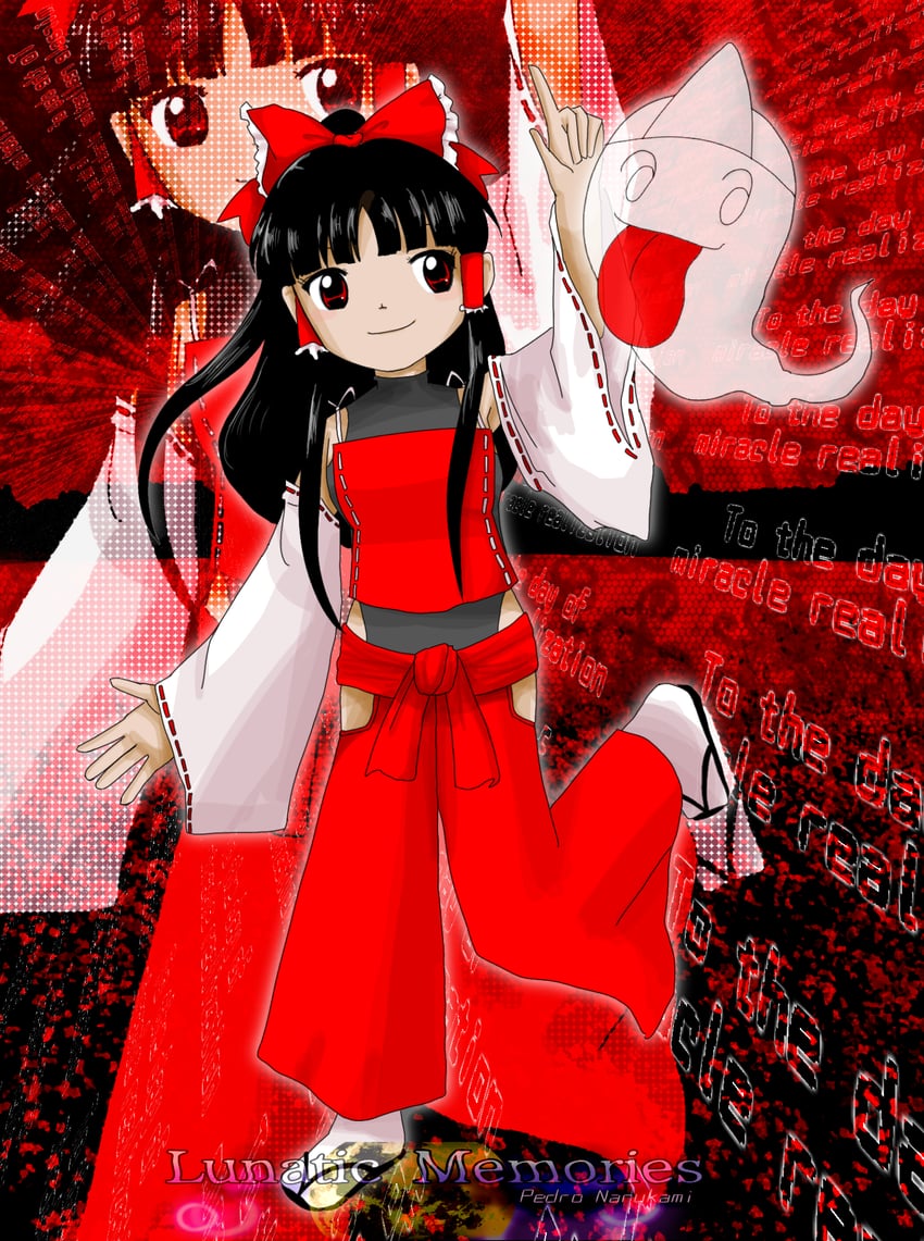 hakurei reimu, sendai hakurei no miko, and bakebake (touhou and 1 more) drawn by yunarukami