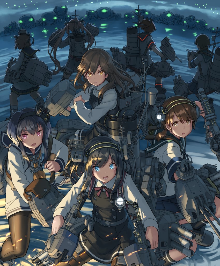 yukikaze, asashio, tokitsukaze, shikinami, asashio kai ni, and 7 more (kantai collection) drawn by hayashi_naoharu