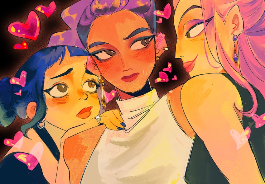 rumi, zoey, and mira (kpop demon hunters) drawn by riicolato