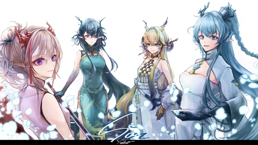 shu, dusk, nian, and ling (arknights) drawn by yuzuki_nwk