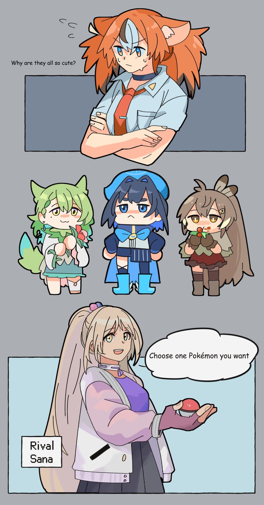 ouro kronii, nanashi mumei, hakos baelz, ceres fauna, nemona, and 1 more (pokemon and 3 more) drawn by fongban_illust