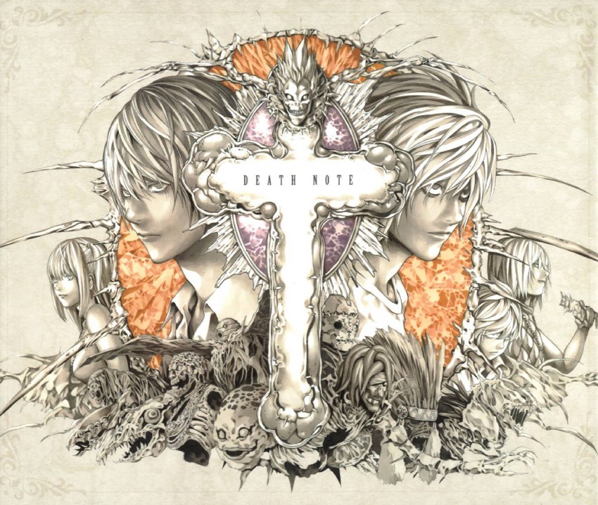yagami light, l, amane misa, ryuk, near, and 13 more (death note) drawn by obata_takeshi