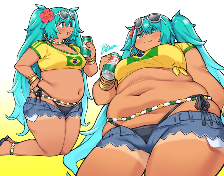 hatsune miku and brazilian miku (vocaloid) drawn by fusa_(starless2323)