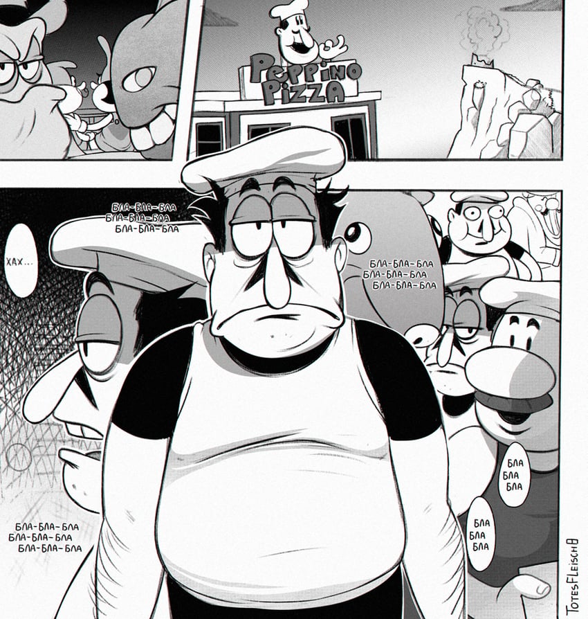 peppino spaghetti, the noise, gustavo, brick, pizzahead, and 4 more (pizza tower and 1 more) drawn by totesfleisch8