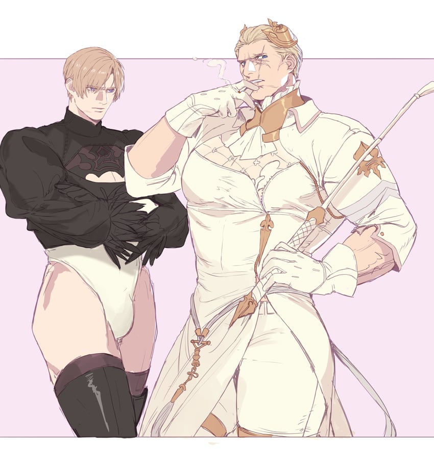 2b, leon s. kennedy, commander, and jack krauser (nier and 3 more) drawn by on_(isk1812)