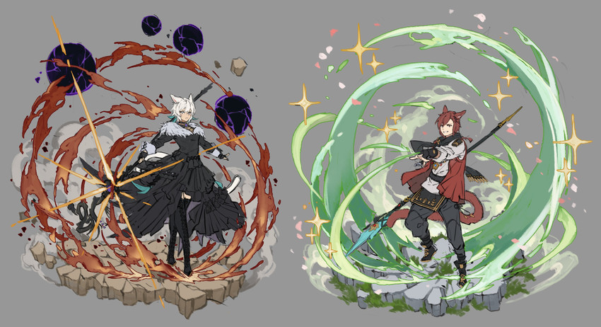 white mage, y'shtola rhul, g'raha tia, and black mage (final fantasy and 1 more) drawn by papajay_(jennygin2)