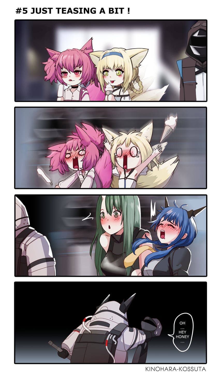 doctor, suzuran, ch'en, mudrock, hoshiguma, and 1 more (arknights) drawn by kinohara_kossuta
