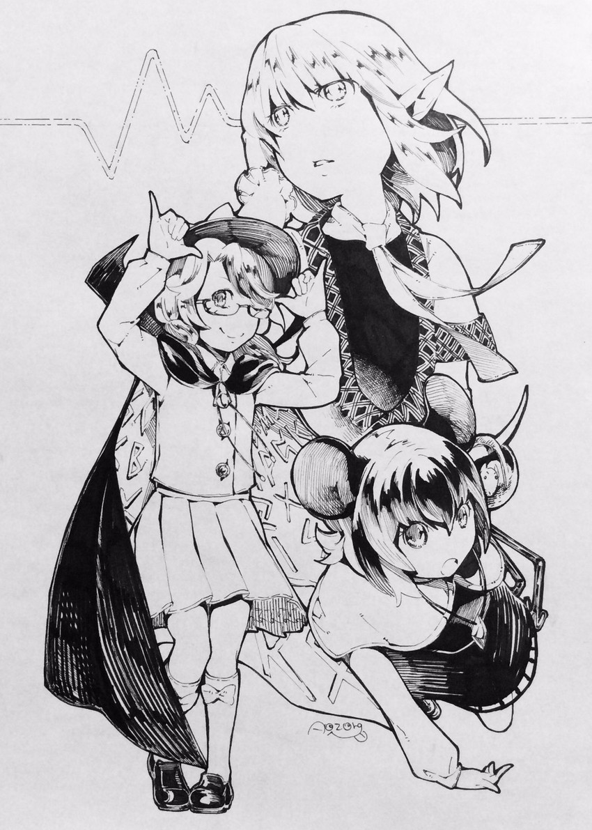 nazrin, mizuhashi parsee, and usami sumireko (touhou and 1 more) drawn by aozora_taf