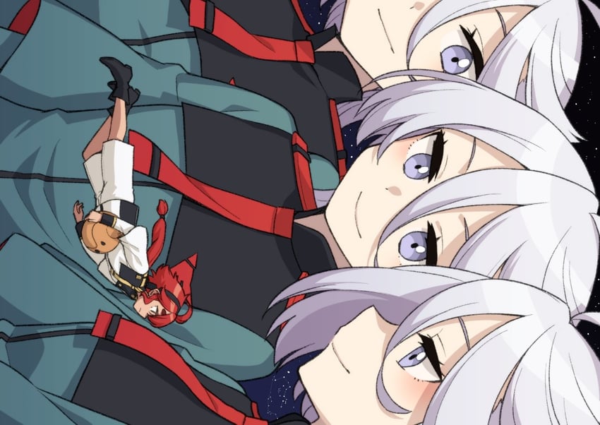 suletta mercury, miorine rembran, and haro (gundam and 2 more) drawn by heebee