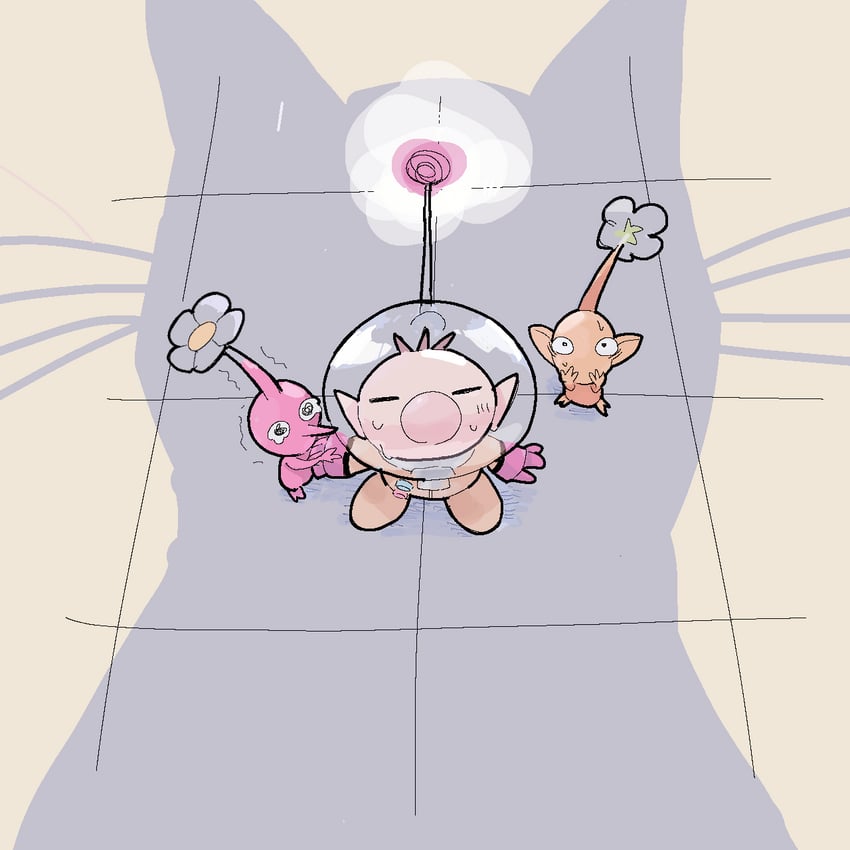 red pikmin, olimar, and yellow pikmin (pikmin) drawn by chikin_(toritoritori09)
