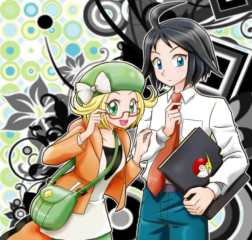 bianca and cheren (pokemon and 1 more) drawn by chikorita85