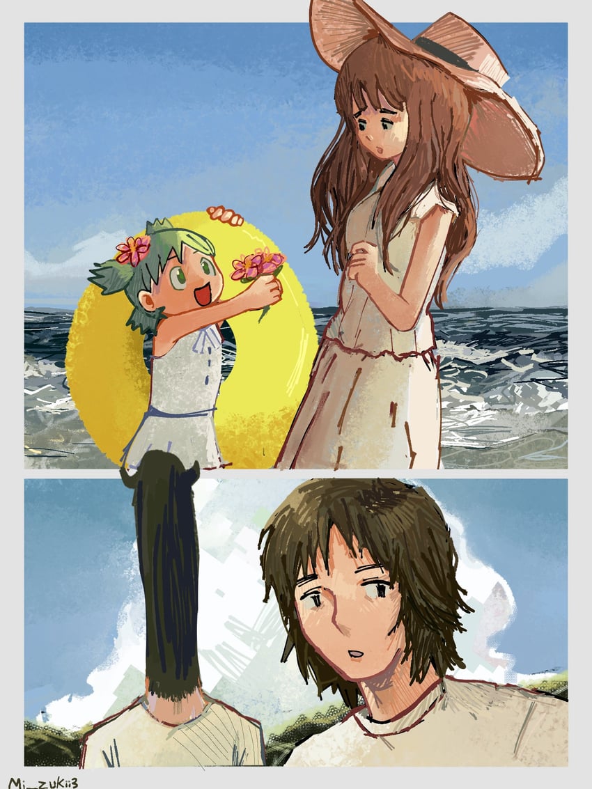 koiwai yotsuba, mr. koiwai, onodera punpun, and tanaka aiko (yotsubato! and 1 more) drawn by zukii3_mii_(mizumolasses)