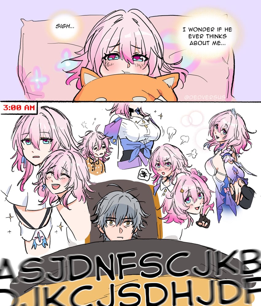 trailblazer, march 7th, and caelus (honkai and 1 more) drawn by dedversus